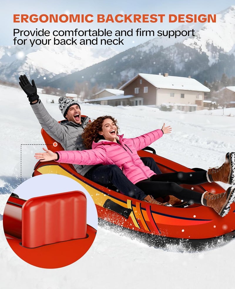 GRENACU 2 Person Inflatable Snow Sled with Premium Canvas Cover, Snow Tubes for Sledding Heavy Duty with Backrest and Handles for Adults, Winter Outdoor Toys Gifts for Boys Girls Family - Image 5